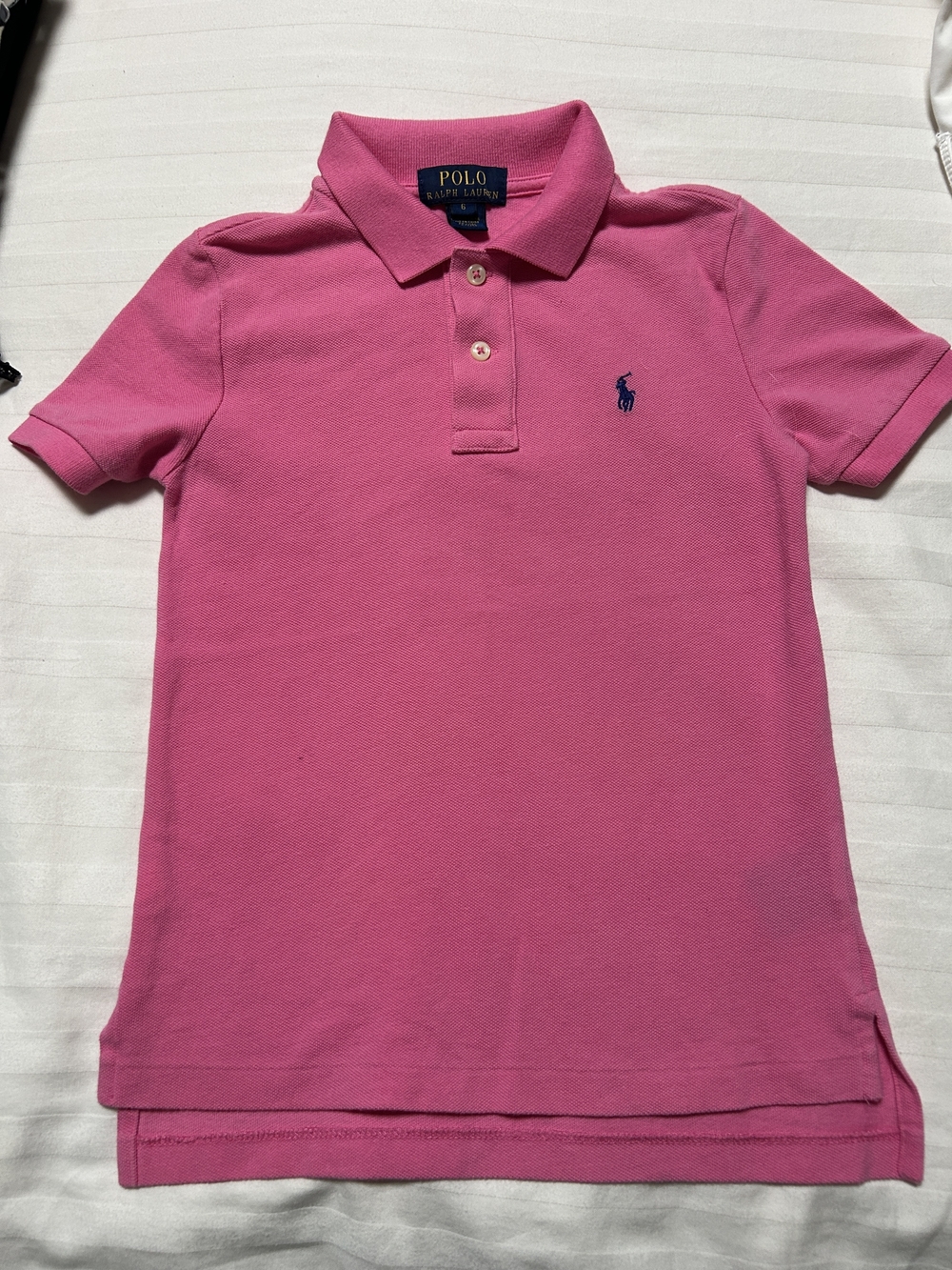 Polo by Ralph Lauren Girls Hot Pink Short Sleeve Polo with Navy Pony
